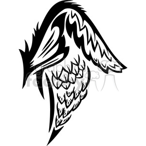 A black and white tribal-style illustration of an eagle with detailed wing and feather patterns.