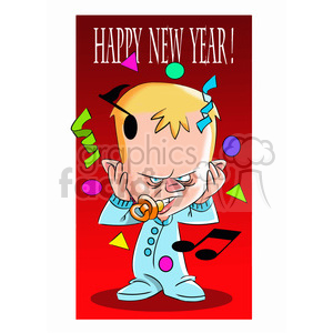 Funny Cartoon Baby Celebrating New Year's