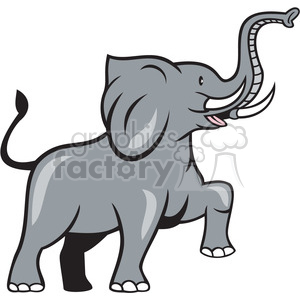 The clipart image depicts a side view of an elephant walking, with its head facing left and its trunk lifted up. The elephant has a cartoonish look to it and could be used as a mascot or logo for a company or organization related to elephants or wildlife in general.