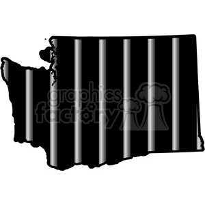 A silhouette of the state of Washington with vertical gray prison bars running through it, symbolizing incarceration or legal issues related to the state.