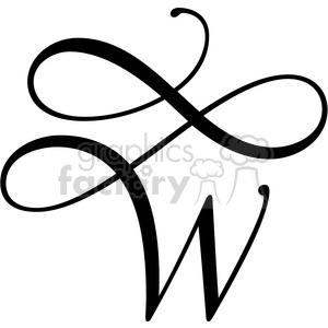   The clipart image shows a monogram letter "w". The letter is stylized with a decorative font 