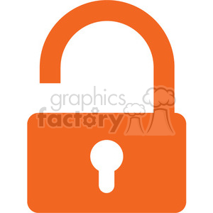 The image depicts a simple orange clipart of an open padlock. The lock's shackle is in the unlocked position, indicating an open state, which conveys a sense of unlocked security or accessibility.