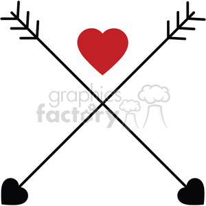 The clipart image features two arrows in a crossed position, each with a heart-shaped tip on one end and a fletching on the other. A larger red heart is centered above the point where the two arrows intersect.