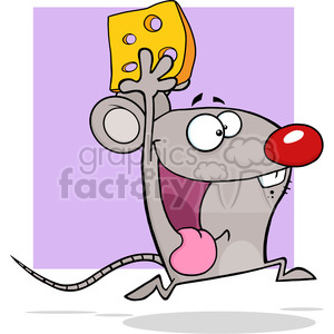 6948 Royalty Free RF Clipart Illustration Happy Mouse Cartoon Mascot Character Running With Cheese