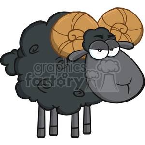 The clipart image shows a stylized cartoon of a ram (or male sheep). It features a dark-colored ram with large, spiral horns, and a somewhat amused or sly expression.