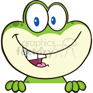 7254 Royalty Free RF Clipart Illustration Cute Frog Cartoon Mascot Character Over Blank Sign