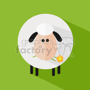 8227 Royalty Free RF Clipart Illustration Cute White Sheep With A Flower Modern Flat Design Vector Illustration