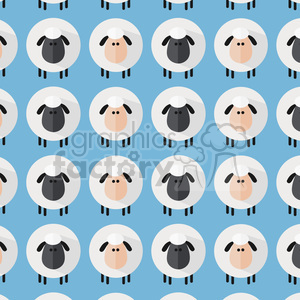 The image is a clipart featuring a pattern of cartoon sheep (or lambs) on a blue background. Each sheep has a round fluffy body, with variation in face and leg colors—some sheep have black faces and legs, while others have pink faces and black legs. Their expressions seem neutral and simplistic. They are spaced evenly in a grid layout, creating a repetitive, wallpaper-like design.