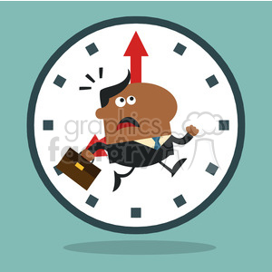 8278 Royalty Free RF Clipart Illustration Hurried African American Manager Running Past A Clock Modern Flat Design Vector Illustration