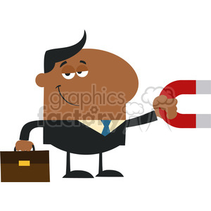   8281 Royalty Free RF Clipart Illustration Smiling African American Manager Holding A Magnet Flat Design Style Vector Illustration 