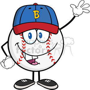 Baseball Ball With Cap Cartoon Mascot Character Waving