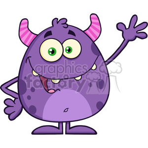 8901 Royalty Free RF Clipart Illustration Happy Cute Monster Cartoon Character Waving Vector Illustration Isolated On White