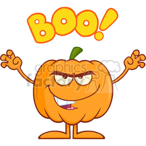 Royalty Free RF Clipart Illustration Scaring Halloween Pumpkin Cartoon Mascot Character With Text