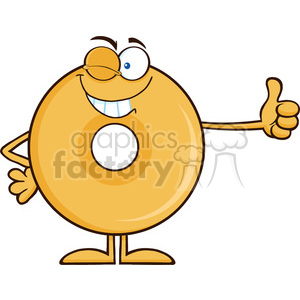   8655 Royalty Free RF Clipart Illustration Winking Donut Cartoon Character Giving A Thumb Up Vector Illustration Isolated On White 