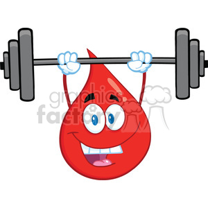   Royalty Free RF Clipart Illustration Red Blood Drop Cartoon Mascot Character Lifting Weights 