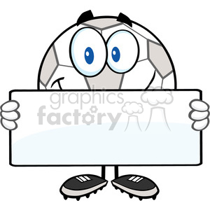 Royalty Free RF Clipart Illustration Happy Soccer Ball Cartoon Character Holding A Banner