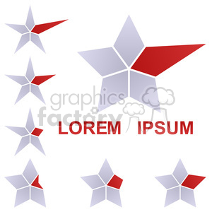 Clipart image of several stylized stars with a red segment, along with the words 'LOREM IPSUM' in red text.