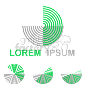 This clipart image features a circular, semi-transparent, and segmented design with concentric circles in green and gray shades. The design is complemented by the text 'LOREM IPSUM' in green and gray colors.