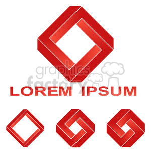 A set of geometric red and orange shapes resembling connected diamonds with the words 'Lorem Ipsum' underneath. The design includes variations of the diamond shapes in different configurations.