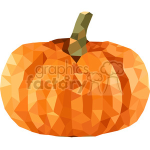 A geometric low-poly illustration of an orange pumpkin with a green stem.