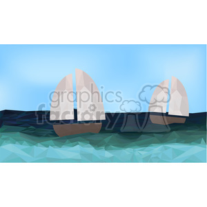 Low-Polygon Sailboats on Ocean