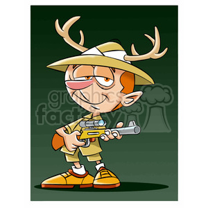   leo the cartoon safari character holding rifle wearing antlers 