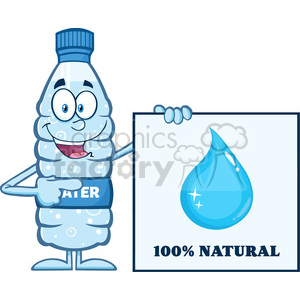 Cartoon Water Bottle Character Promoting 100% Natural Water