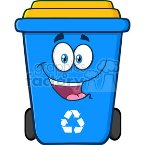 royalty free rf clipart illustration happy blue recycle bin cartoon character vector illustration isolated on white background