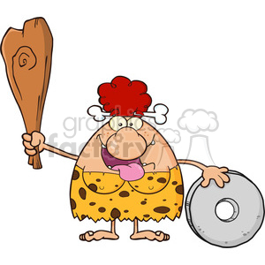 A cartoon caveman with a club and a stone wheel, featuring exaggerated features and a humorous expression.