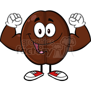 illustration happy coffee bean cartoon mascot character flexing vector illustration isolated on white