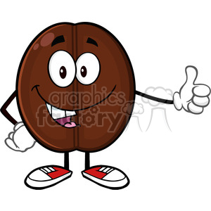 illustration cute coffee bean cartoon mascot character giving a thumb up vector illustration isolated on white