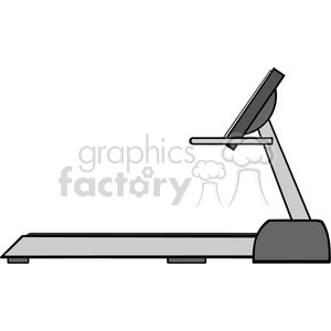 A clipart image of a treadmill. The treadmill is shown in a side view with a digital display and handrails. The design is simple with gray and black colors.