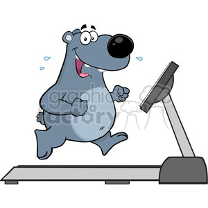 royalty free rf clipart illustration smiling gray bear cartoon character running on a treadmill vector illustration isolated on white
