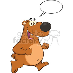 Cartoon illustration of a happy bear walking with an empty speech bubble for text.