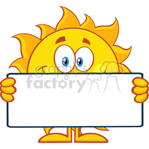 10113 cute sun cartoon mascot character holding a blank sign vector illustration isolated on white background