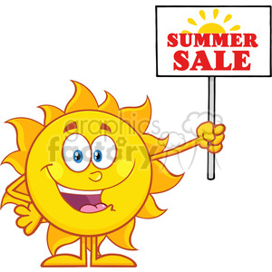 10140 summer sun cartoon mascot character holding a sign with text summer sale vector illustration isolated on white background