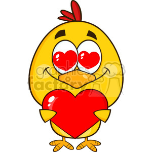 A cute cartoon chick holding a large red heart, with heart-shaped eyes, symbolizing love and affection.