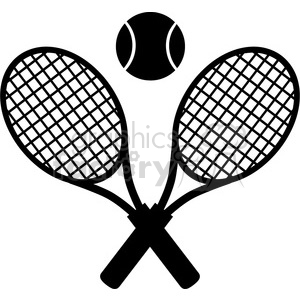 crossed racket and tennis ball black silhouette vector illustration isolated on white