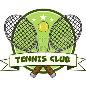crossed racket and tennis ball logo design label vector illustration isolated on white and text tennis club