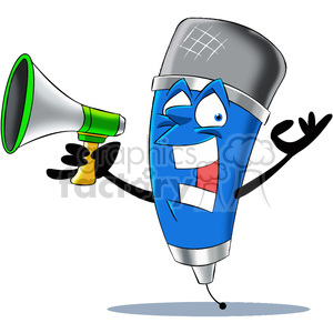   cartoon microphone mascot character with a megaphone 