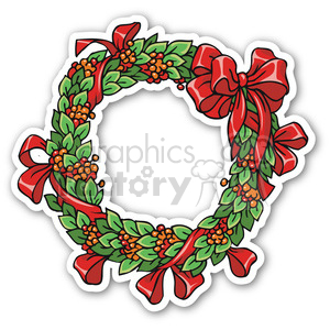 A festive clipart image of a Christmas wreath decorated with red bows and clusters of orange berries, symbolizing holiday cheer.