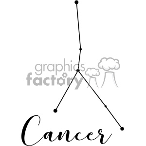 Minimalistic clipart of the Cancer constellation representing the zodiac sign of Cancer in astrology, with the word 'Cancer' written below.