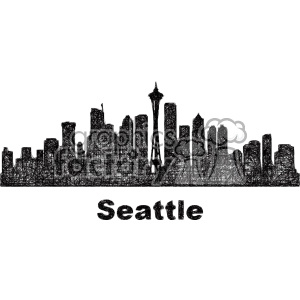 black and white city skyline vector clipart USA Seattle