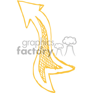 A yellow hand-drawn upward arrow with a curved shape and crosshatched pattern in the middle.