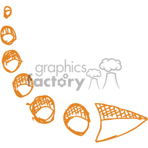 Clipart image depicting an orange arrow composed of a series of growing circular segments.