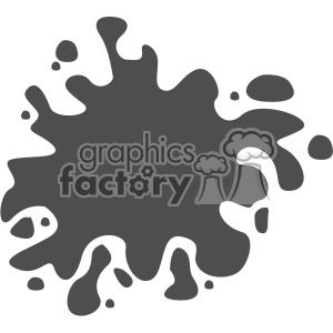 A clipart image of a black ink splatter on a white background, featuring a messy, irregular shape.