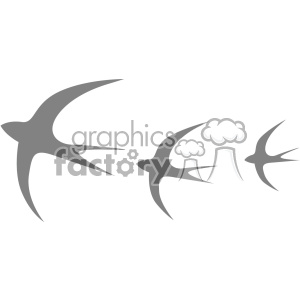 A clipart image of three gray silhouette birds in flight arranged in a diagonal line.