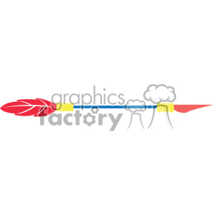 A colorful arrow clipart featuring a red feather fletching, a blue shaft, and a yellow and red arrowhead.