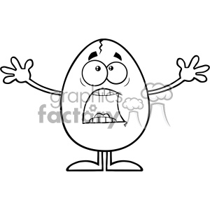 10927 Royalty Free RF Clipart Black And White Scared Cracked Egg Cartoon Mascot Character With Open Arms Vector Illustration