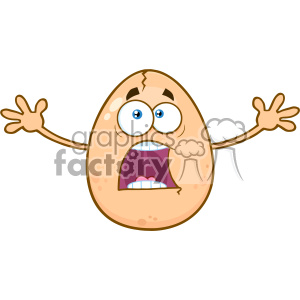 10969 Royalty Free RF Clipart Scared Cracked Egg Cartoon Mascot Character With Open Arms Vector Illustration